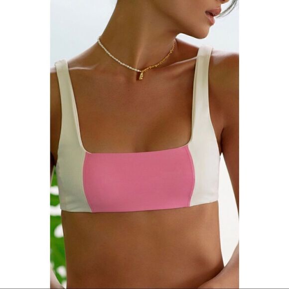NEW Anthropologie Saint Maddox Pink Colorblock Smith Turner UPF Bikini Top Small - Picture 2 of 7